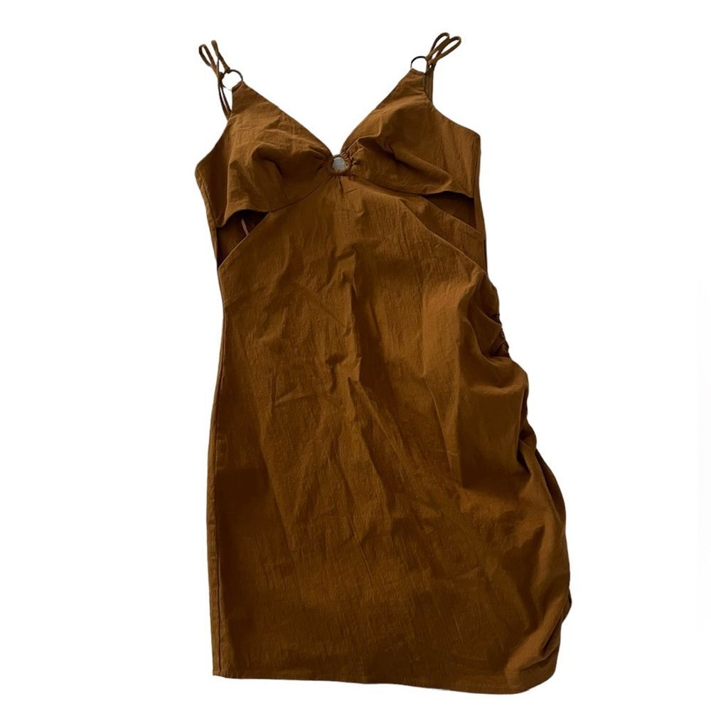 Zara Tan Ruched Mini Dress - Picture 2 of 7